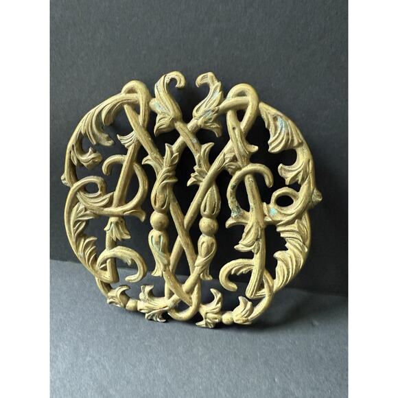 Vtg Solid Brass Trivet 1950 Colonial Williamsburg VA Metalcrafters Cypher CW1014 - Picture 2 of 6